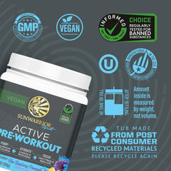 Sunwarrior Active Pre-Workout powder texture shown for smooth mixability.