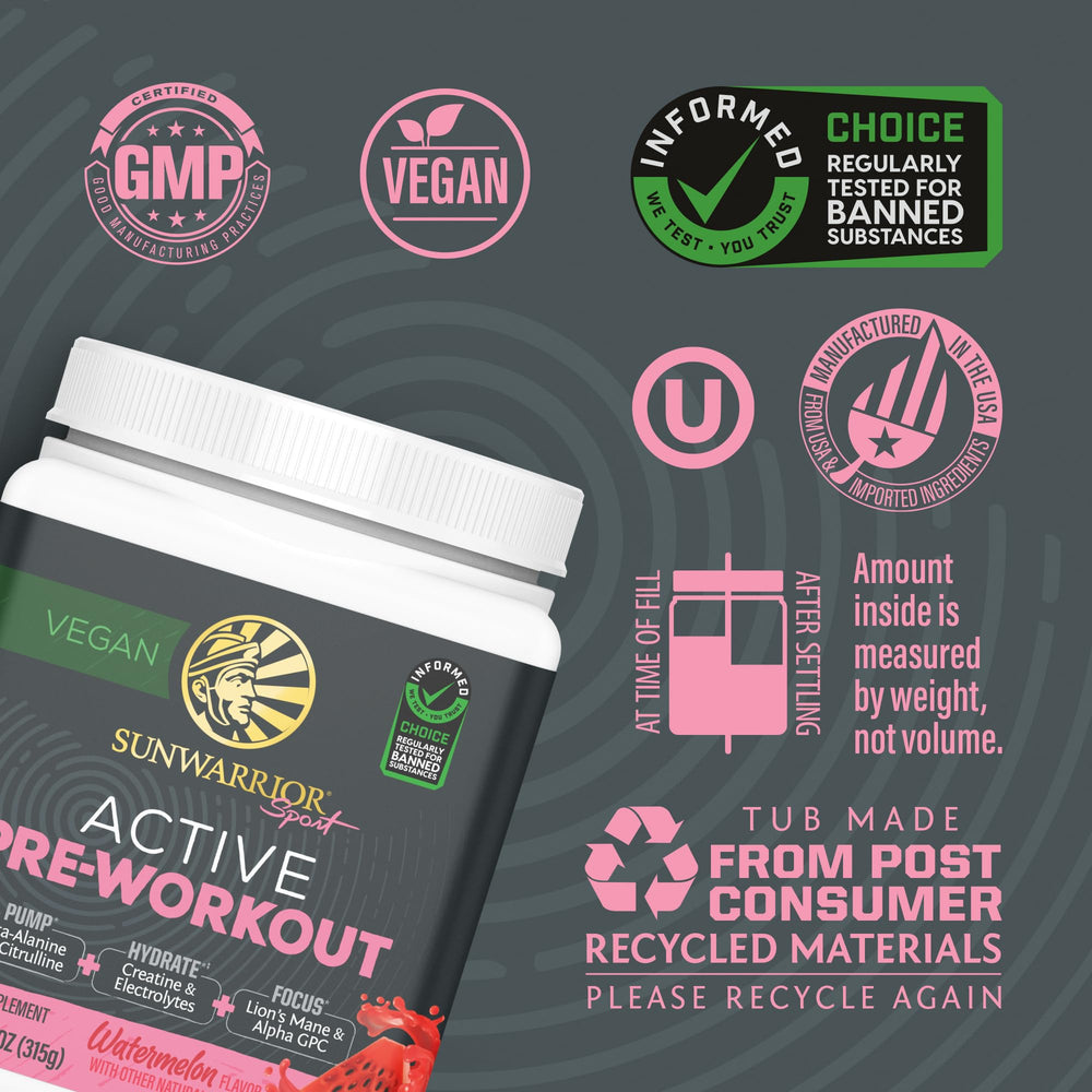 Sunwarrior Active Pre Workout hydration blend with coconut water boosts fluids.
