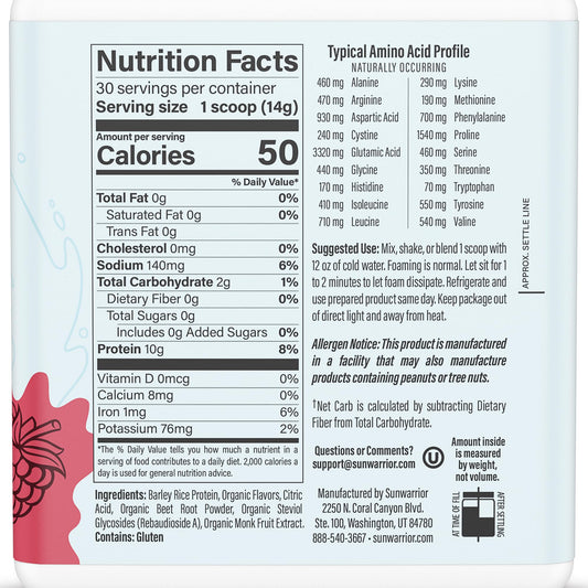 Sunwarrior Clear Protein with upcycled barley close-up, emphasizing sustainable protein.