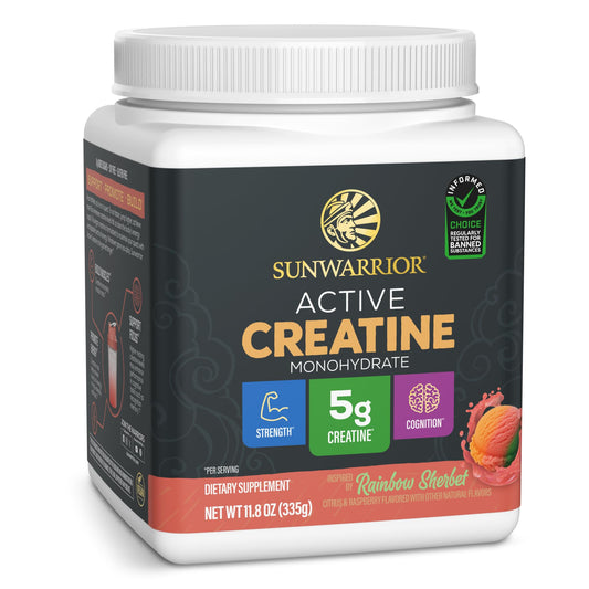 Sunwarrior Creatine Monohydrate powder canister ready for workouts and fueling training sessions