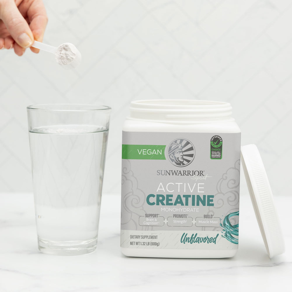 Sunwarrior creatine monohydrate powder ready for pre-workout ritual