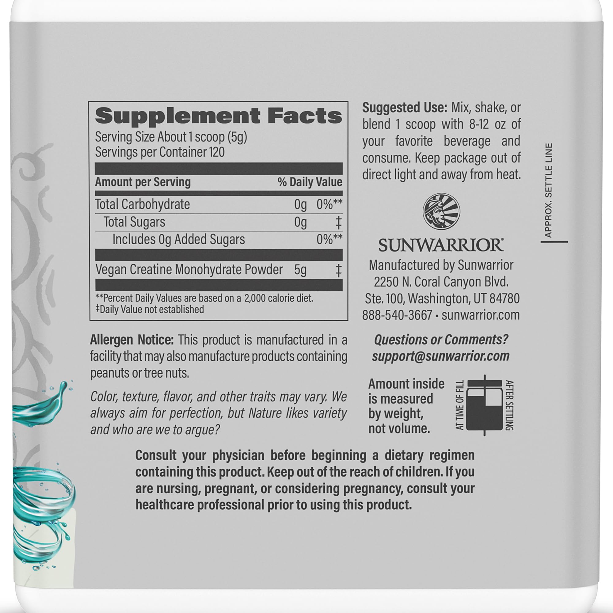 Sunwarrior creatine monohydrate scoop demonstrates precise measurement for consistency