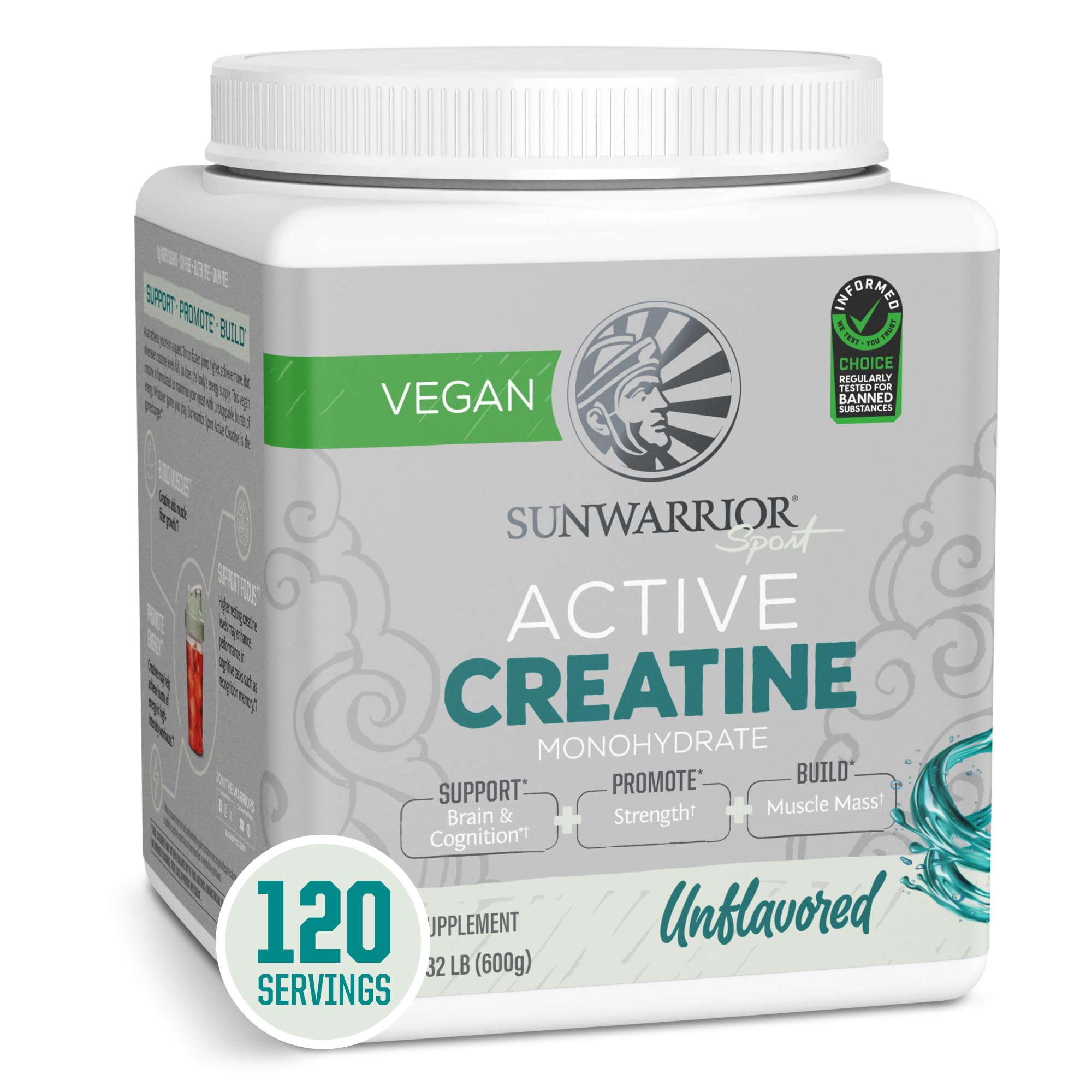 Sunwarrior creatine monohydrate unflavored bottle shown for workouts and energy support