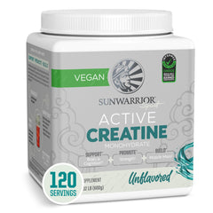 Sunwarrior creatine monohydrate unflavored bottle shown for workouts and energy support