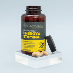Sunwarrior energy capsules Peak02 mushrooms for stamina.