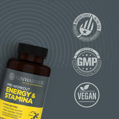 Sunwarrior energy capsules featuring ENXTRA Thai Ginger for sustained focus.