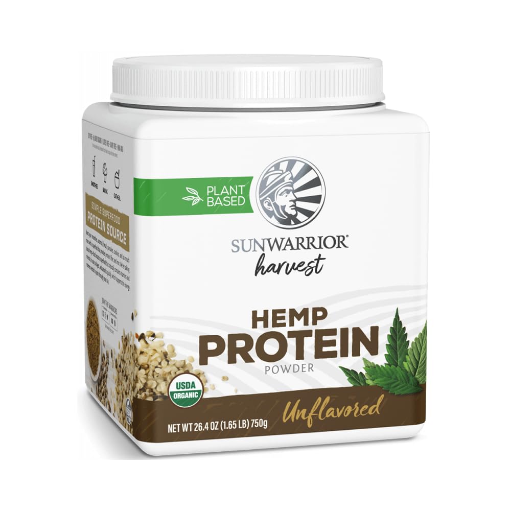 Sunwarrior hemp protein US pantry bottle, smooth plant-based protein for shakes.
