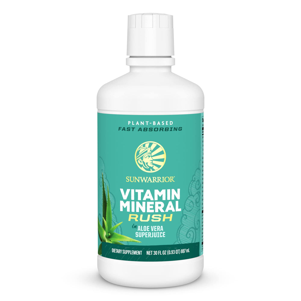 Sunwarrior Liquid Multivitamin bottle front highlights plant-based nutrition for daily energy