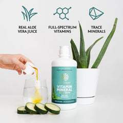 Sunwarrior Liquid Multivitamin pour into glass for easy mixing