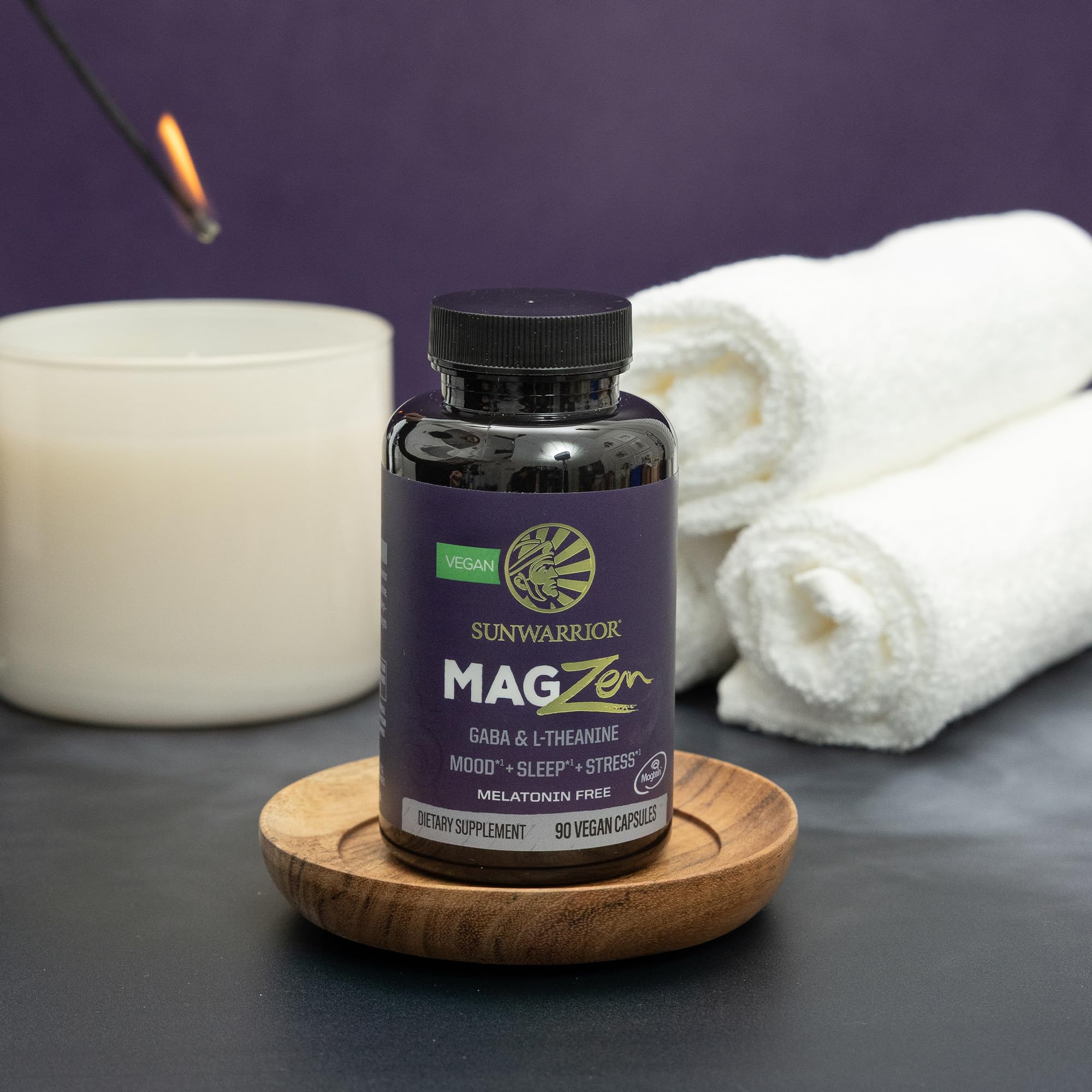 Sunwarrior night routine setup showing capsules for evening calm.