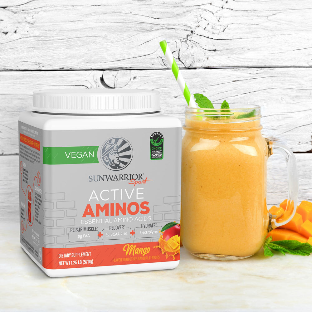 Sunwarrior Mango flavor serving poured inviting refreshing post workout