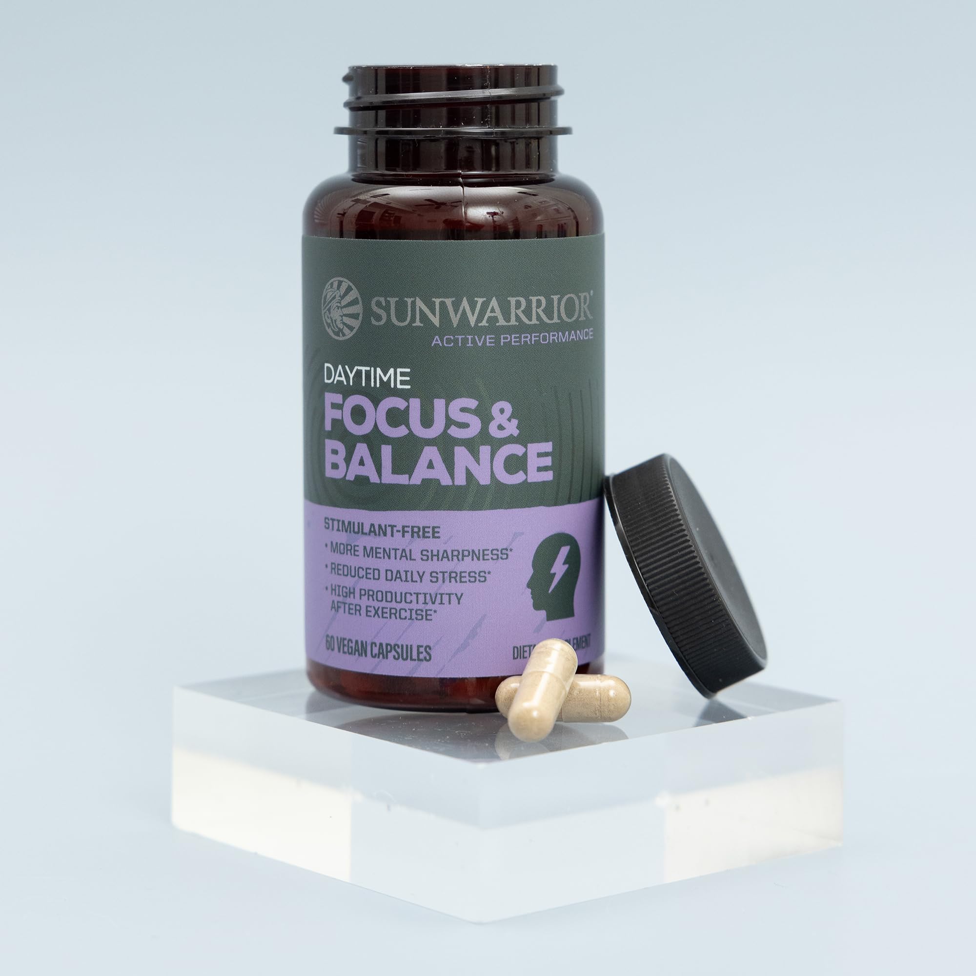 Sunwarrior morning routine with capsules supporting calm focus.