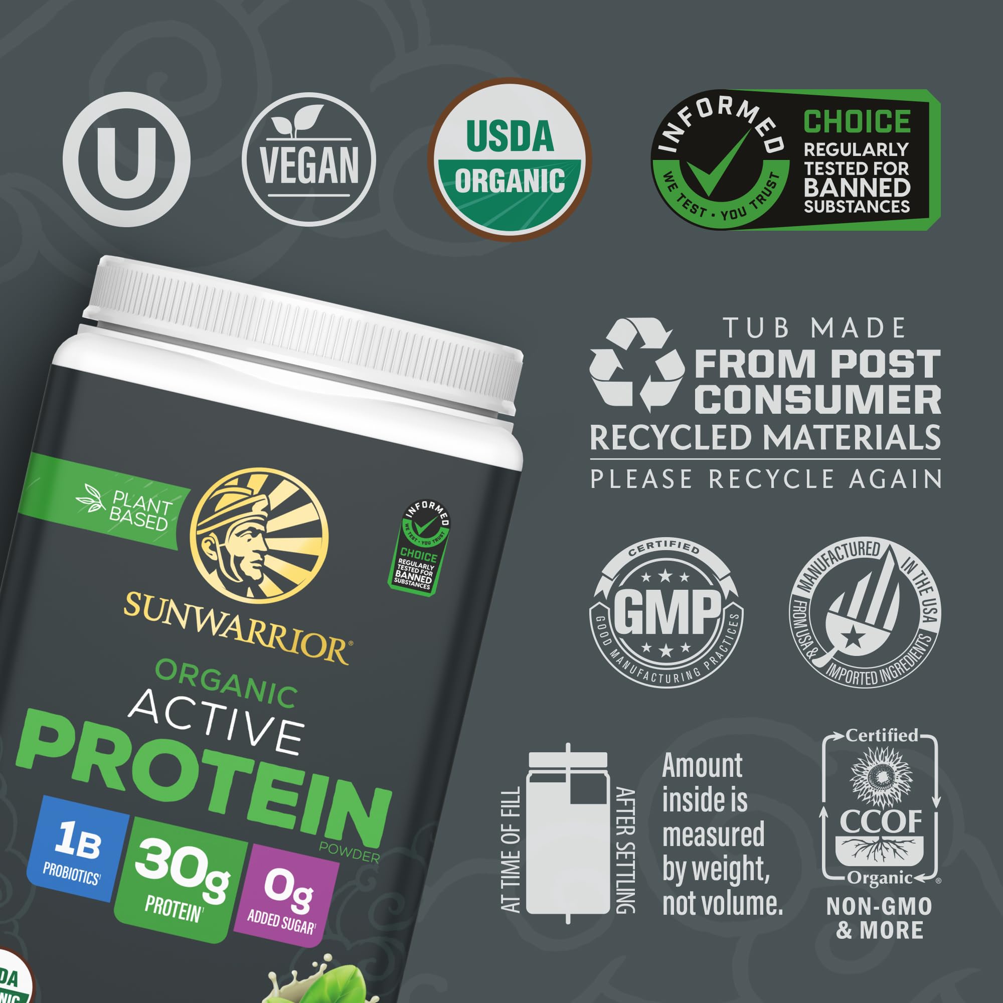 Sunwarrior Organic Plant-Based Protein Powder bottle poured into shaker for convenient fueling.