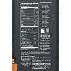 Sunwarrior packaging closeup of chocolate peanut butter protein powder packaging emphasizing vegan formula.
