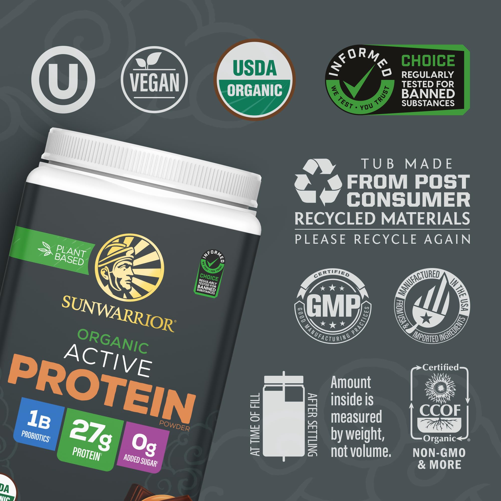 Sunwarrior serving scoop shows convenient daily protein boost for meals or shakes.