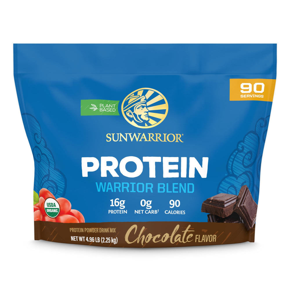 Sunwarrior organic protein powder chocolate tub for clean vegan nutrition