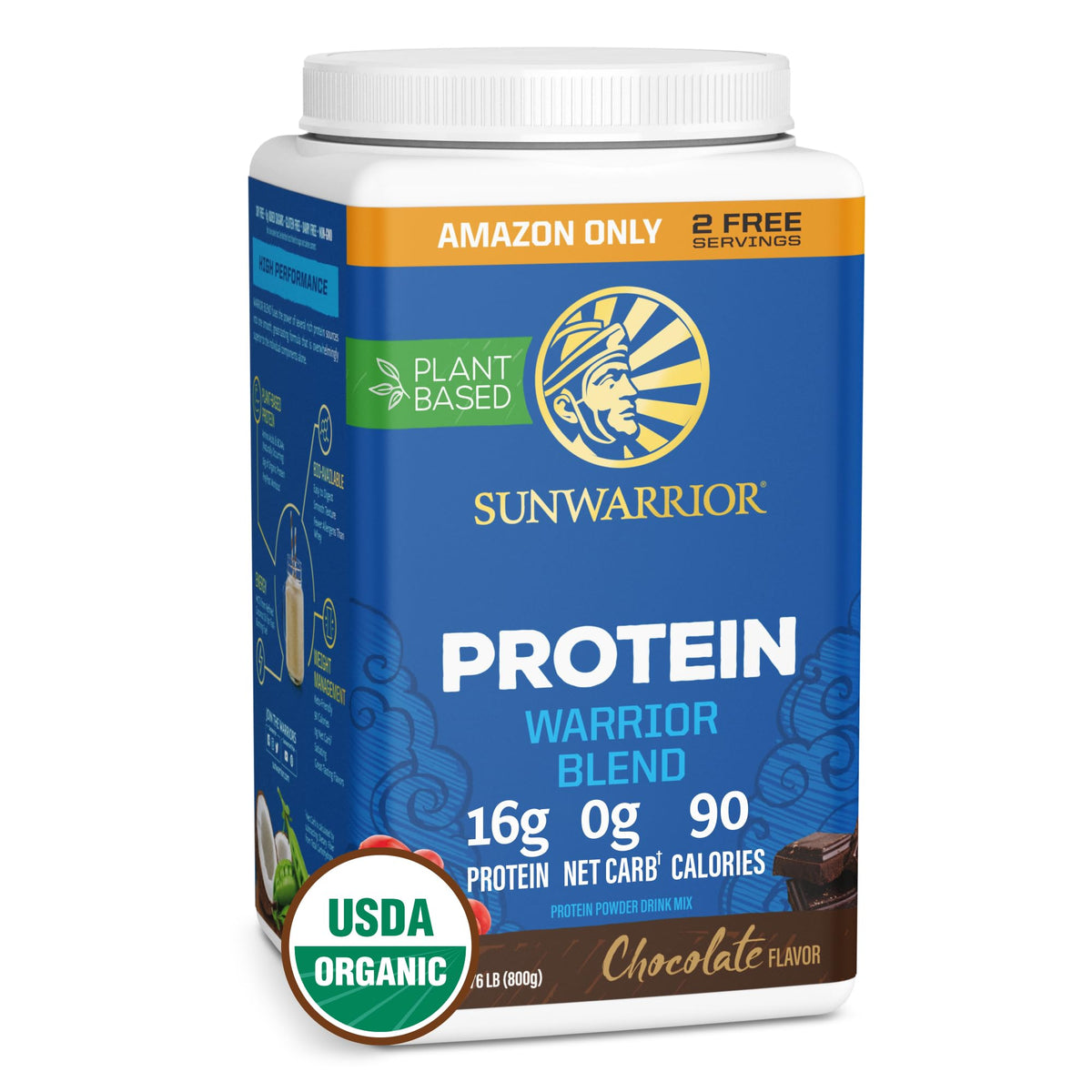 Sunwarrior Organic Protein Powder Chocolate tub is a plant-based protein option for workouts.