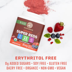 Sunwarrior Organic Super Reds packaging box and label