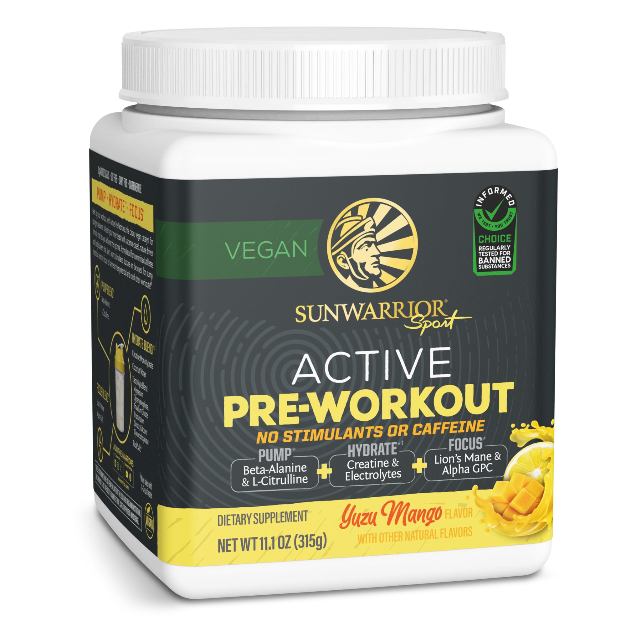 Sunwarrior Pre Workout bottle pour shows clean energy blend for focused training.