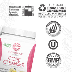 Sunwarrior Prebiotic Fiber bottle dispensing a measured scoop for convenient use.