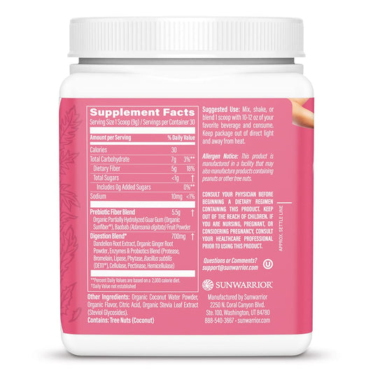 Sunwarrior Prebiotic Fiber powder texture shot showing smooth, dissolvable blend.