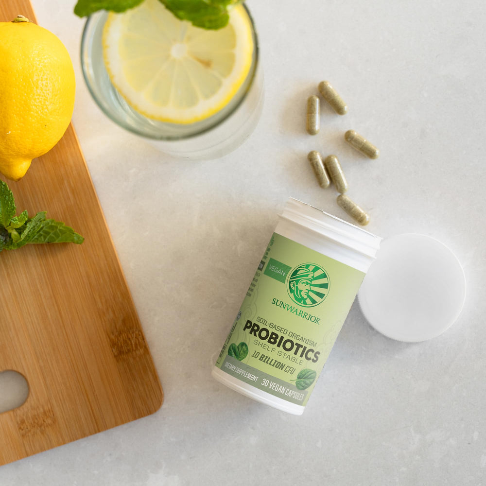 Sunwarrior Probiotics on shelf simple routine for gut health