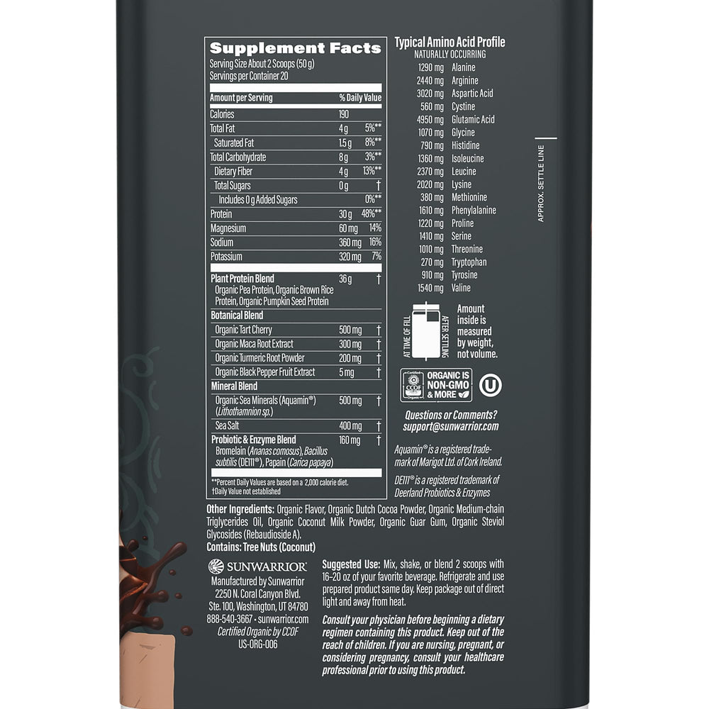 Sunwarrior protein bottle pour showing quick mix for post-workout recovery.