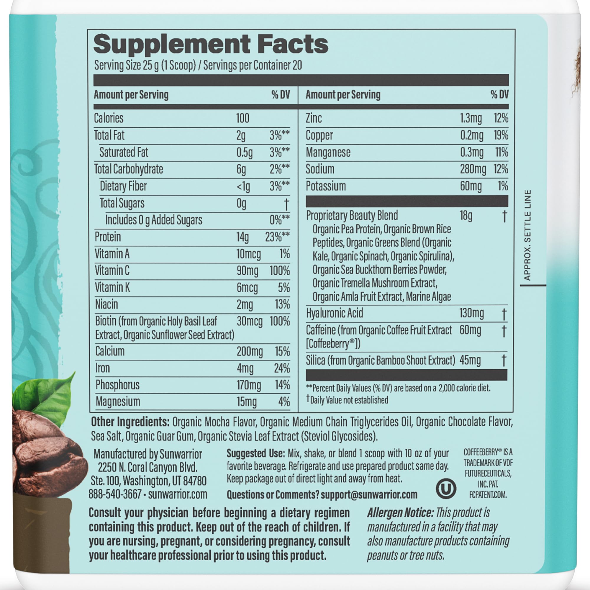 Sunwarrior vegan collagen powder scoop for easy daily measuring in beverages