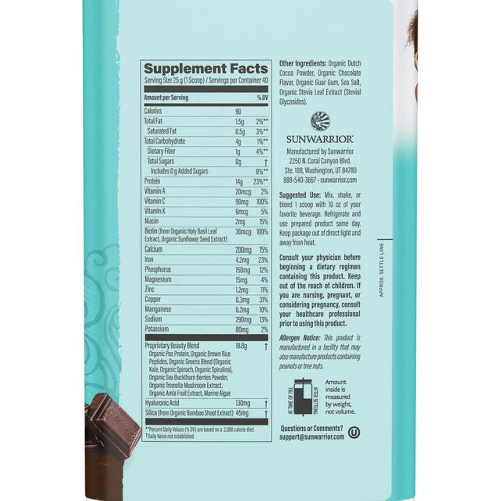 Sunwarrior vegan collagen powder chocolate scoop for accurate serving