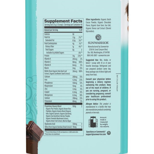 Sunwarrior vegan collagen powder chocolate scoop for accurate serving