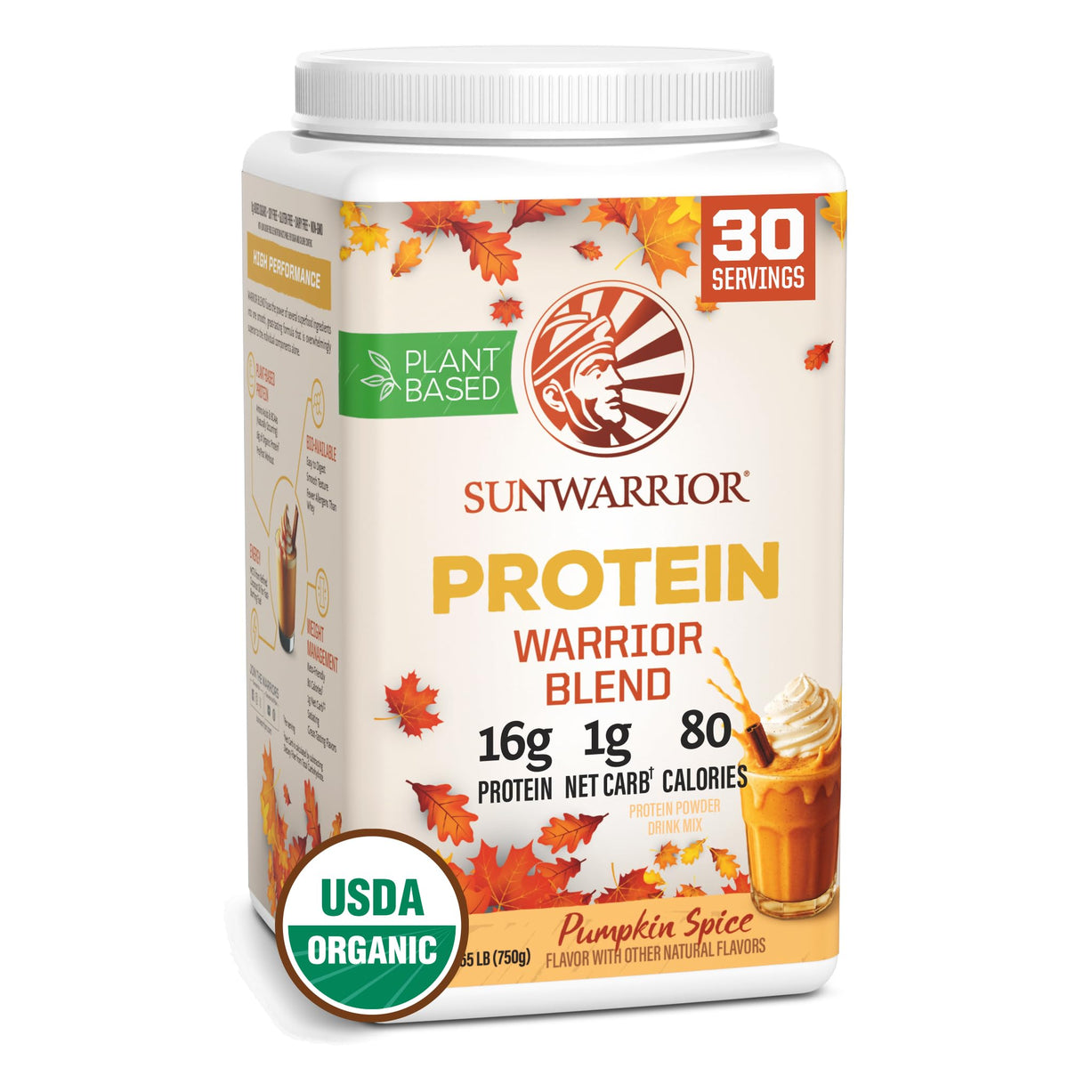 Sunwarrior vegan protein pumpkin spice tub front for clean plant-based nutrition