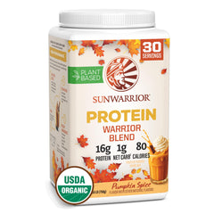 Sunwarrior vegan protein pumpkin spice tub front for clean plant-based nutrition