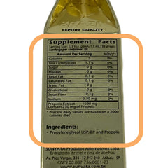Sunyata green propolis label shows natural maceration and purity.
