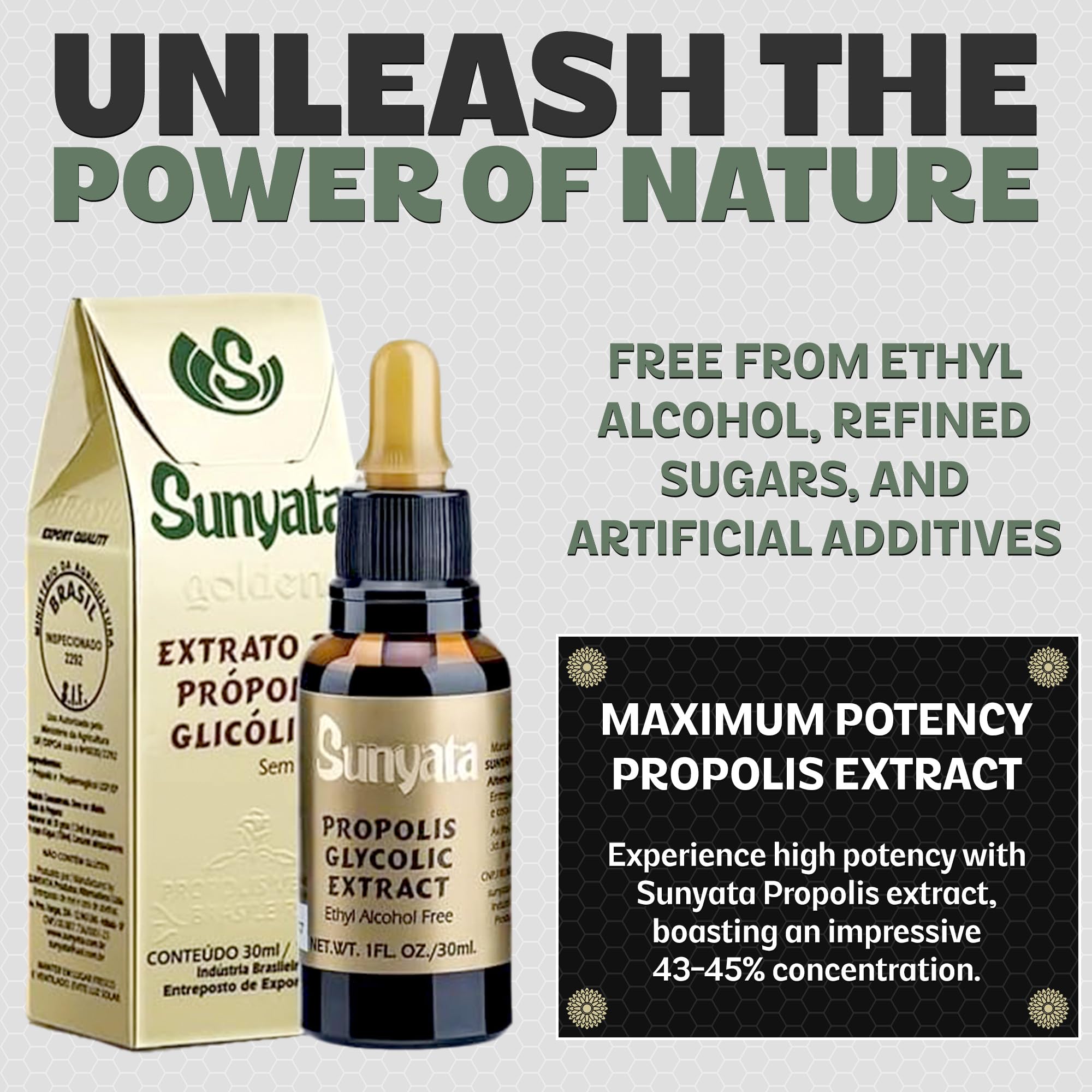 Sunyata green propolis maceration 43-45 percent concentration.