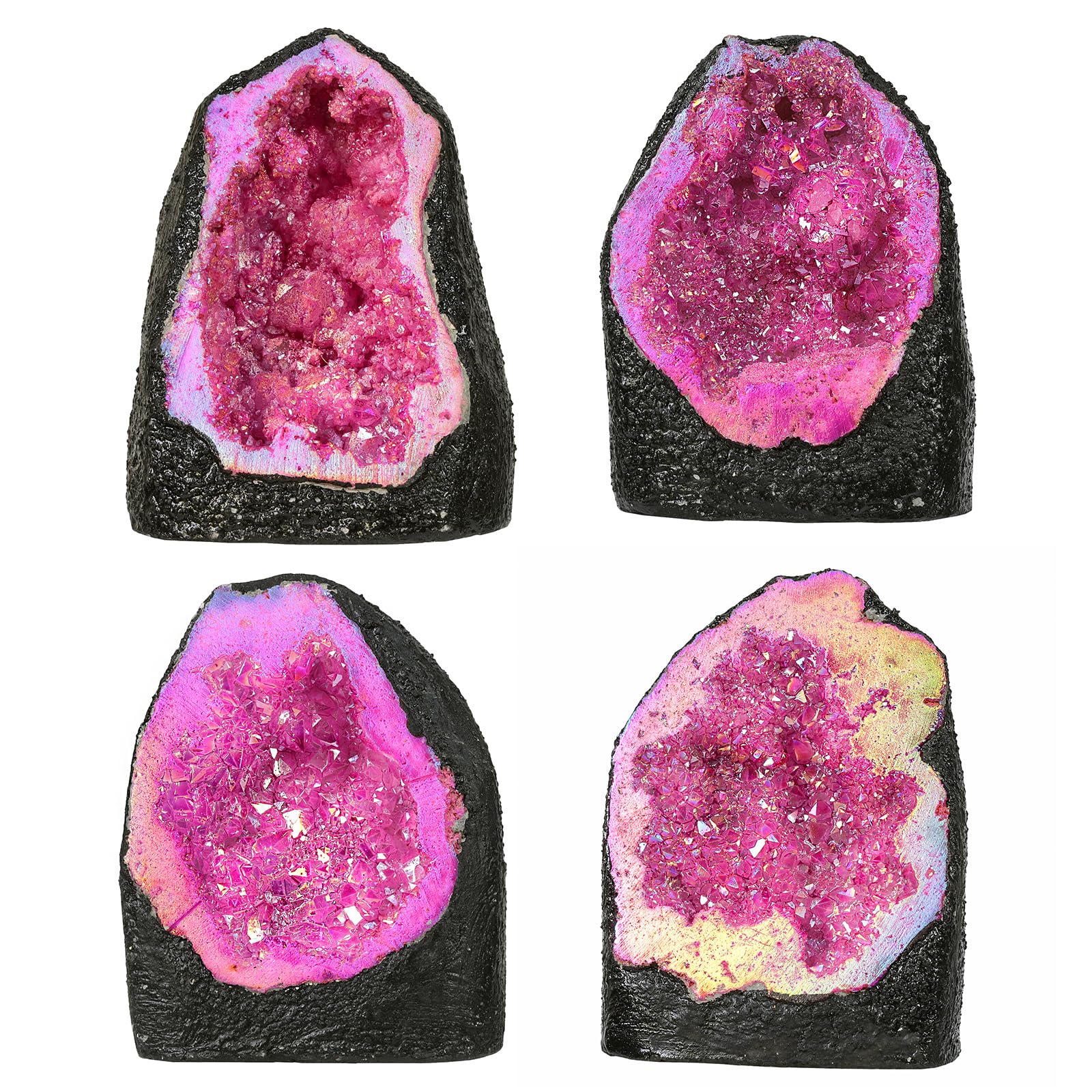 SUNYIK quartz geode with burlap pouch for gifting or storage