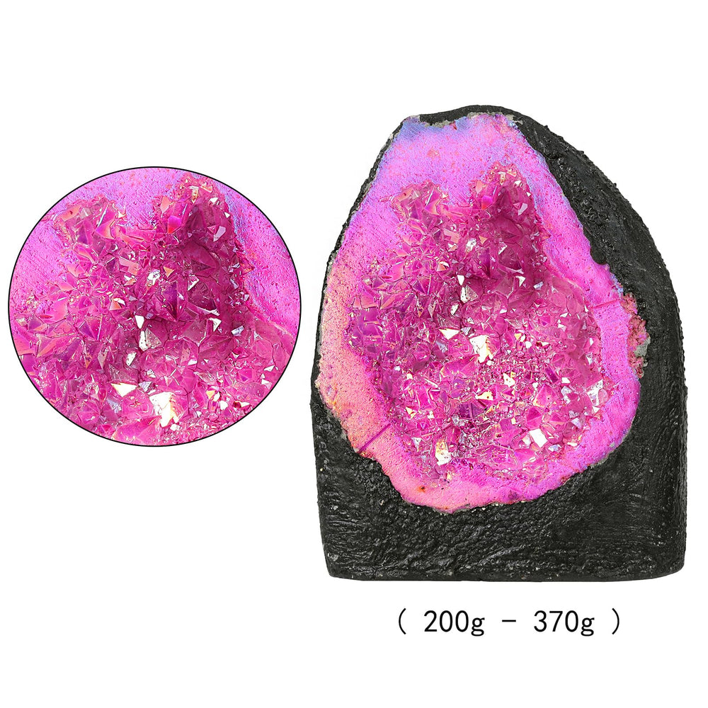 SUNYIK quartz geode closeup shows shifting rainbow hues for a stunning shelf accent