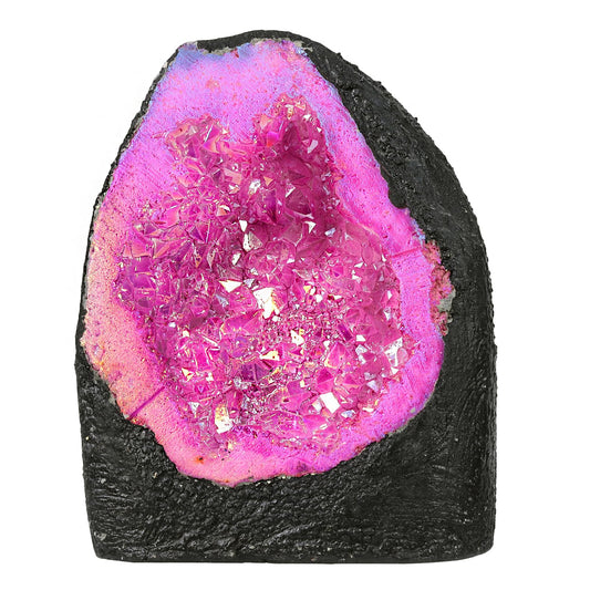SUNYIK rainbow titanium coated quartz geode top view adds vibrant color to your desk