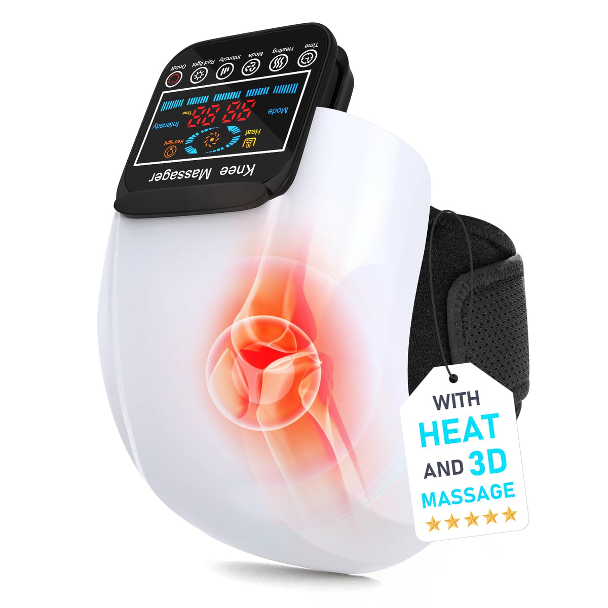 SUPBAND Knee Massager front view highlights cordless portability for on-the-go relief.