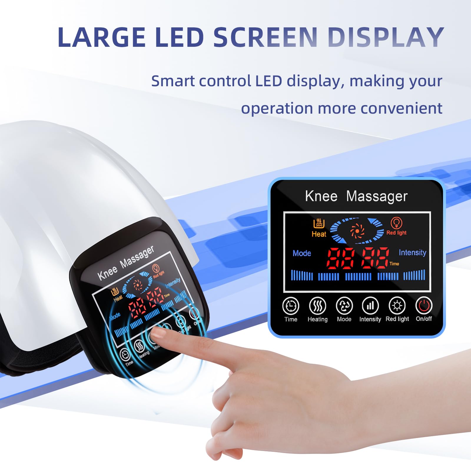 SUPBAND Knee Massager with LED touchscreen for quick, intuitive control.