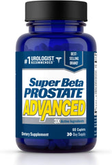 Super Beta Prostate 60-caplets bottle shows convenient daily dosage for urinary support.