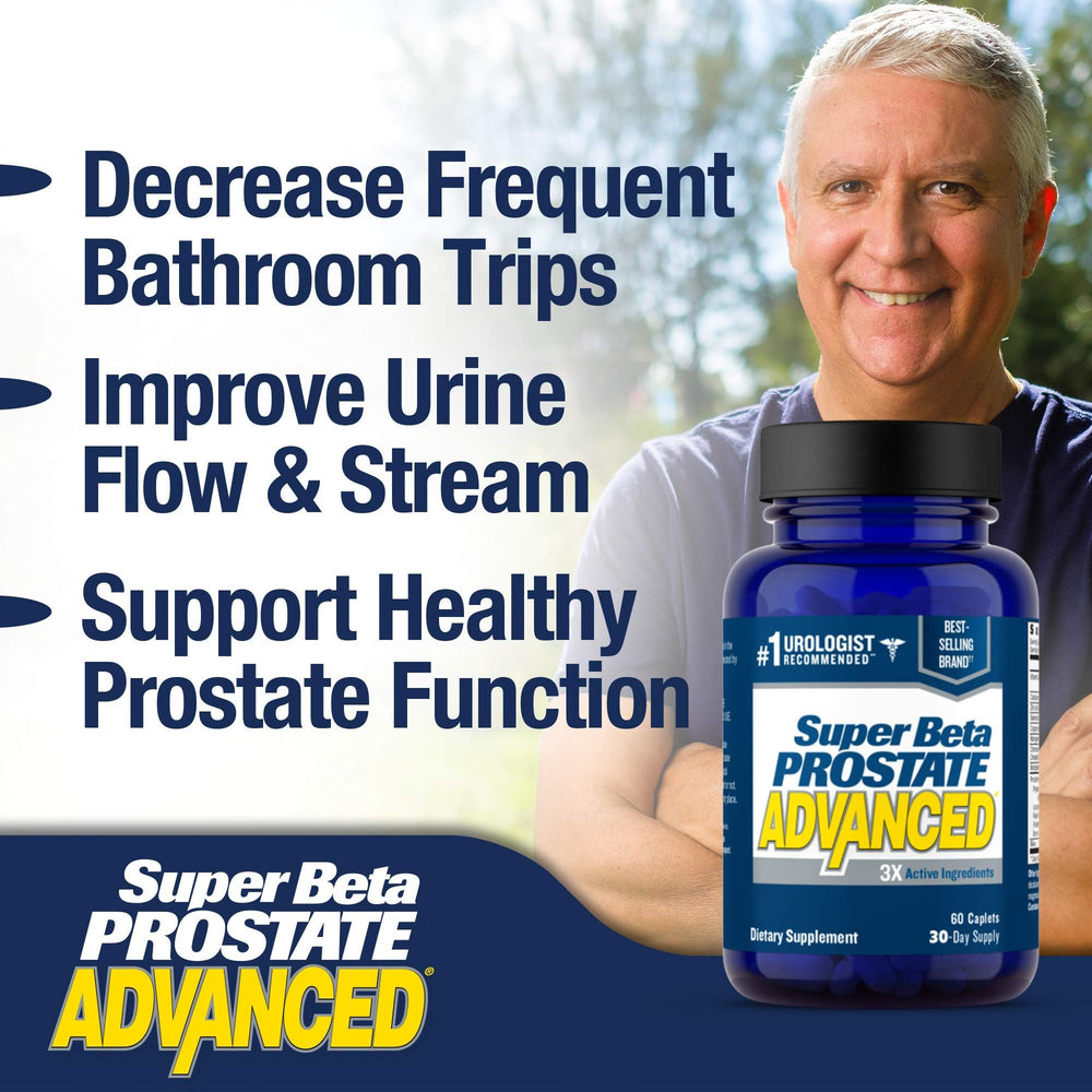 Bottle pouring out caplets from SUPER BETA PROSTATE Advanced