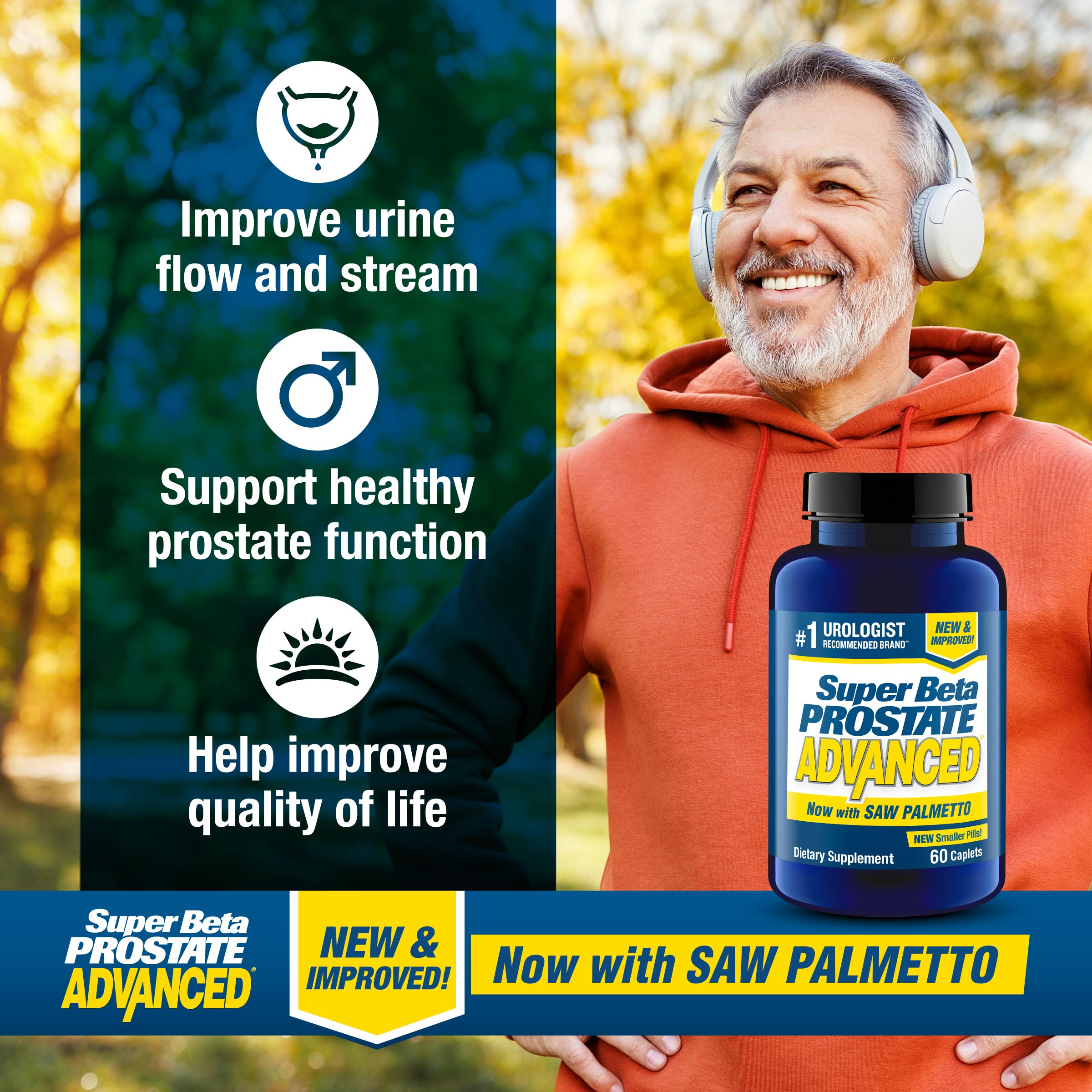 SUPER BETA PROSTATE capsules close-up highlights easy swallowing.