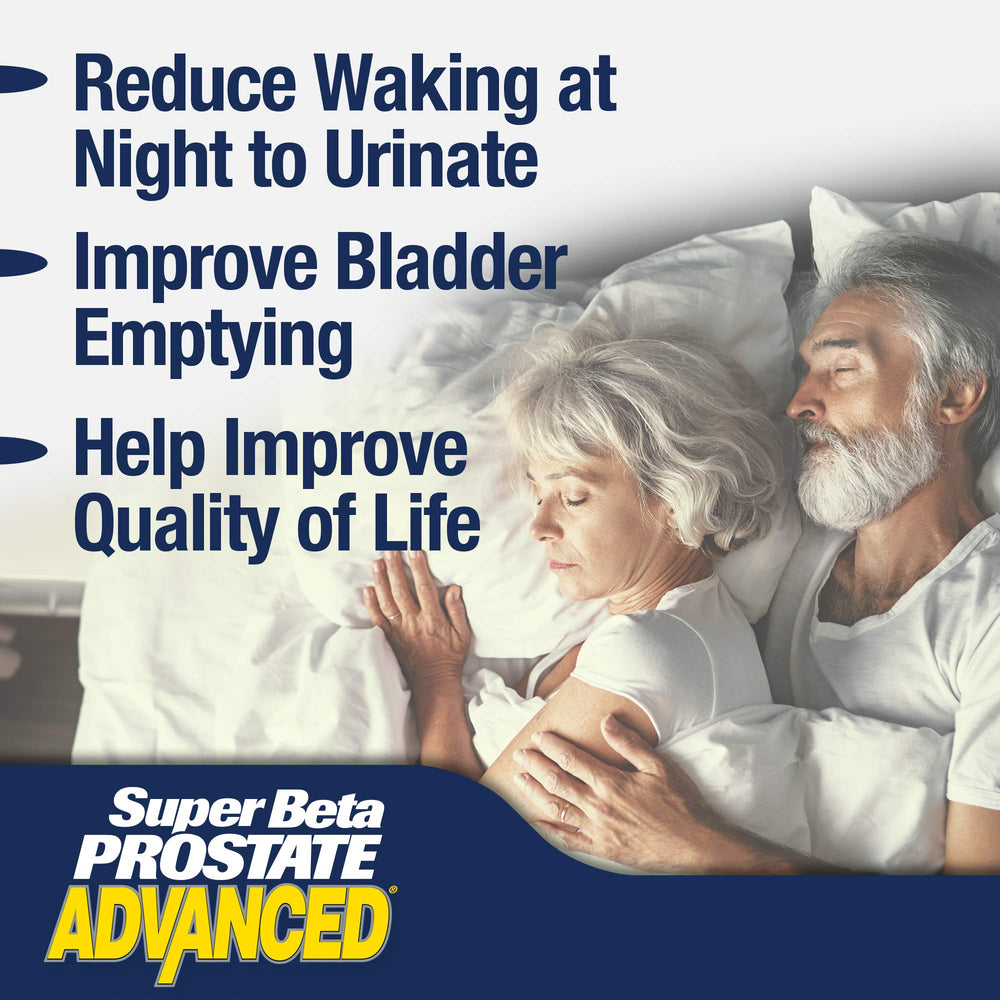 Super Beta Prostate label packaging highlights ingredients for urinary support.