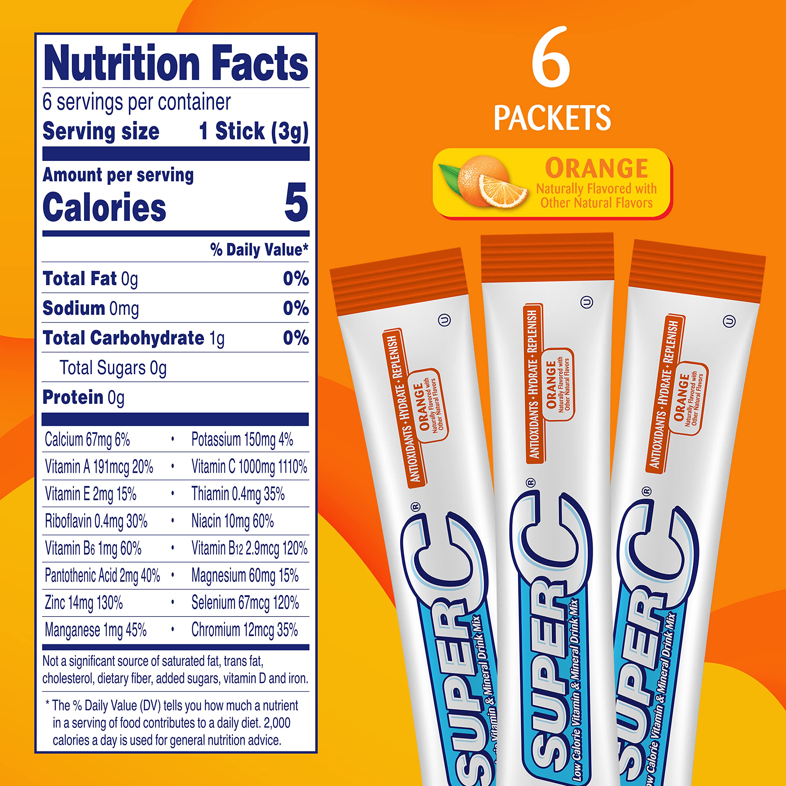 Super C orange drink case of 72 packets showing value.