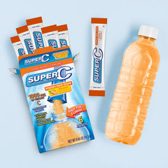 Super C orange drink box with multi-pack packaging in view.