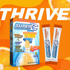Super C orange drink being mixed in a water bottle for travel.