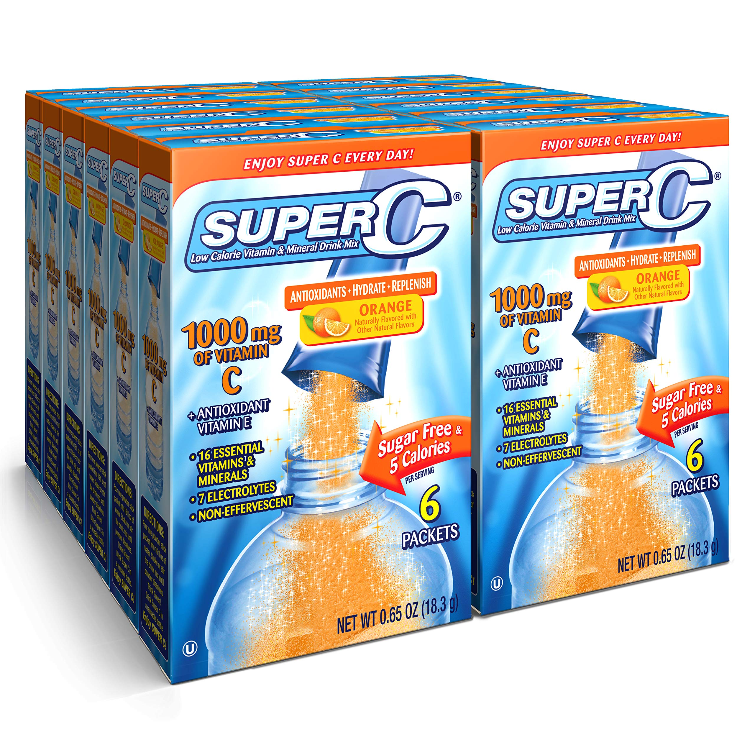 Super C orange drink single-to-go packet for quick hydration.