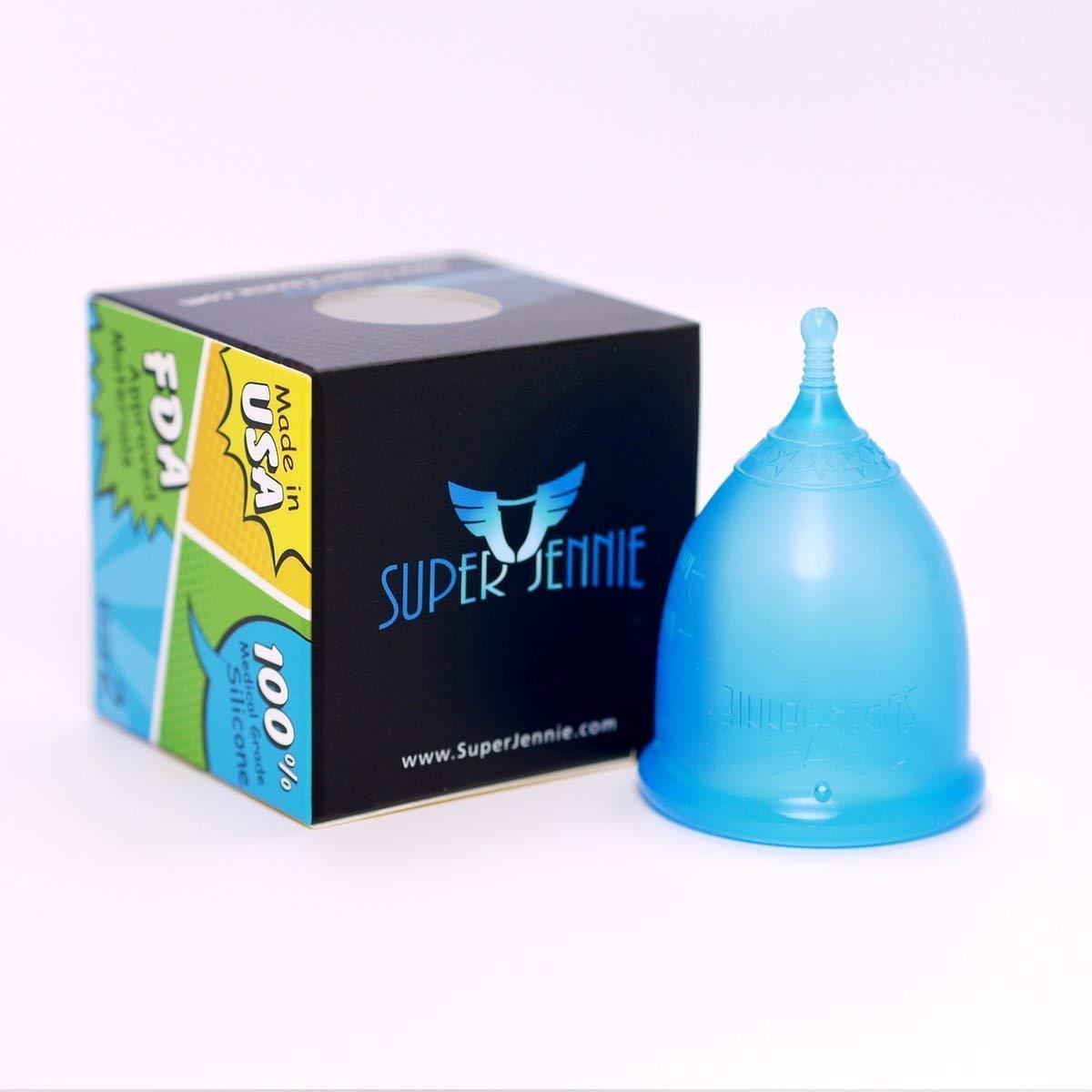Super Jennie large-capacity period cup for heavy flow days, reusable and eco-friendly.