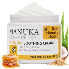 Super Natural Goods Manuka Honey Cream bottle delivers deep hydration for all skin types.