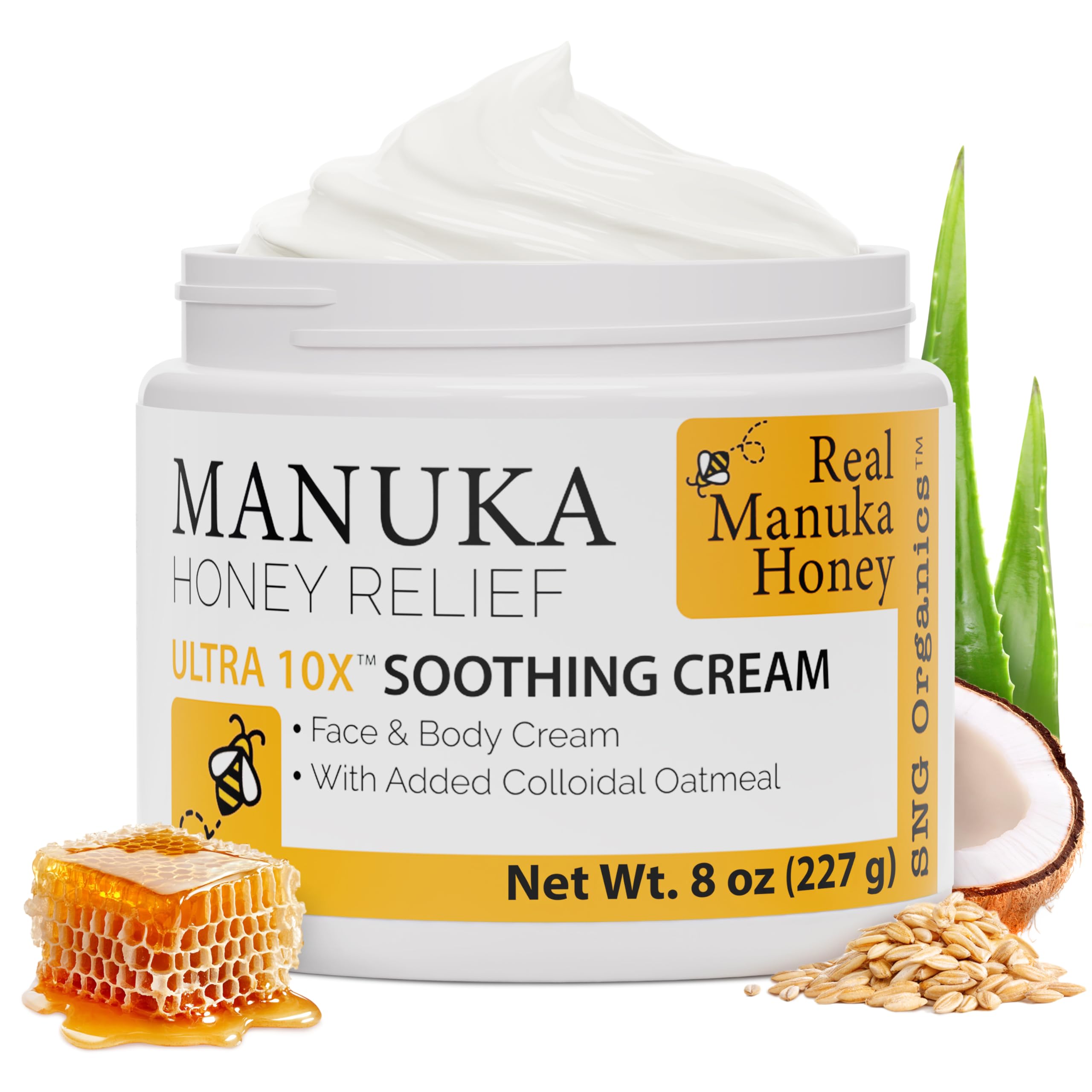 Super Natural Goods Manuka Honey Cream bottle pour for rich daily hydration.